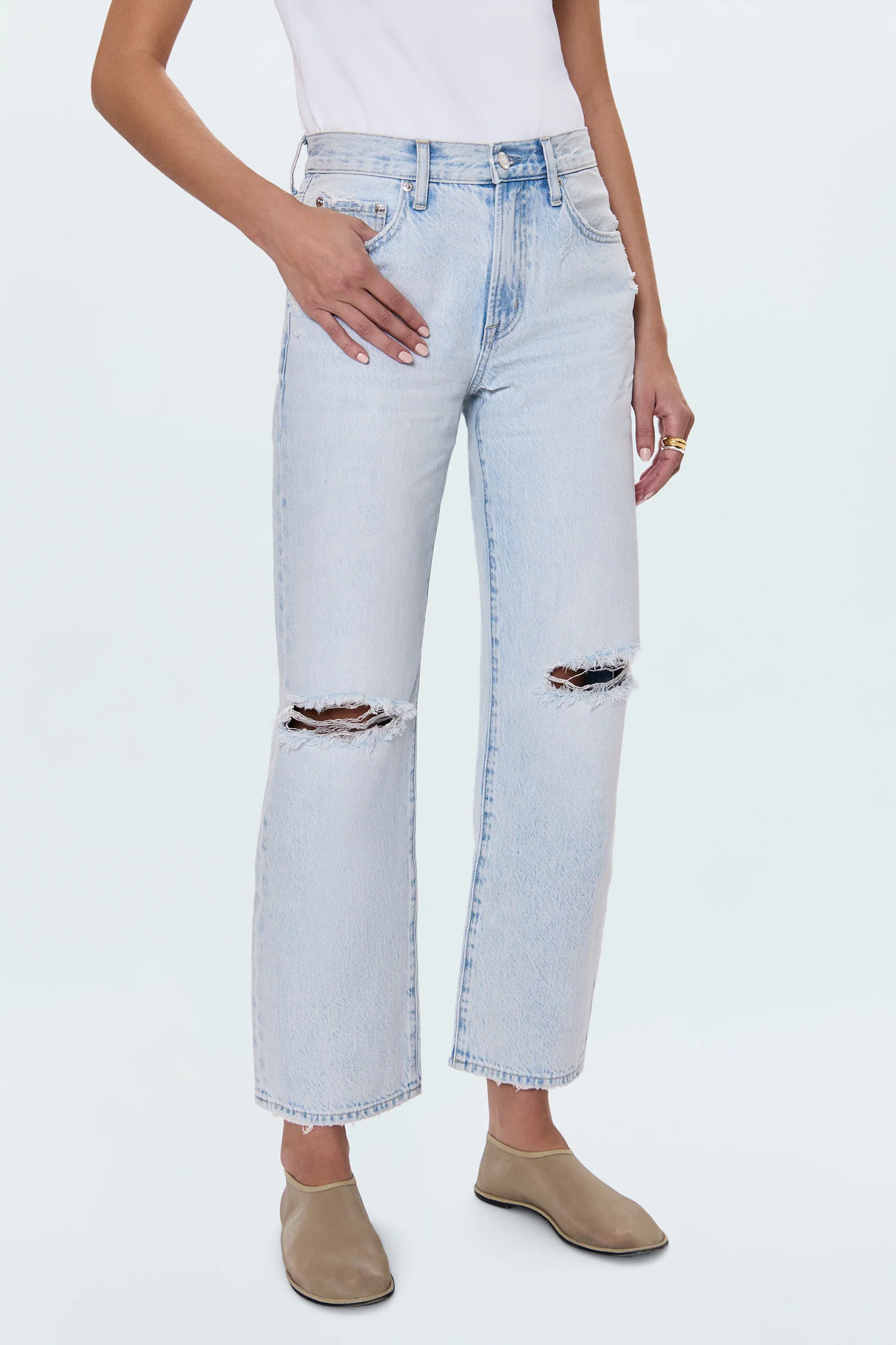 PETITE Lexi Mid Rise Bowed Straight Jean - Solstice Distressed - Image 3