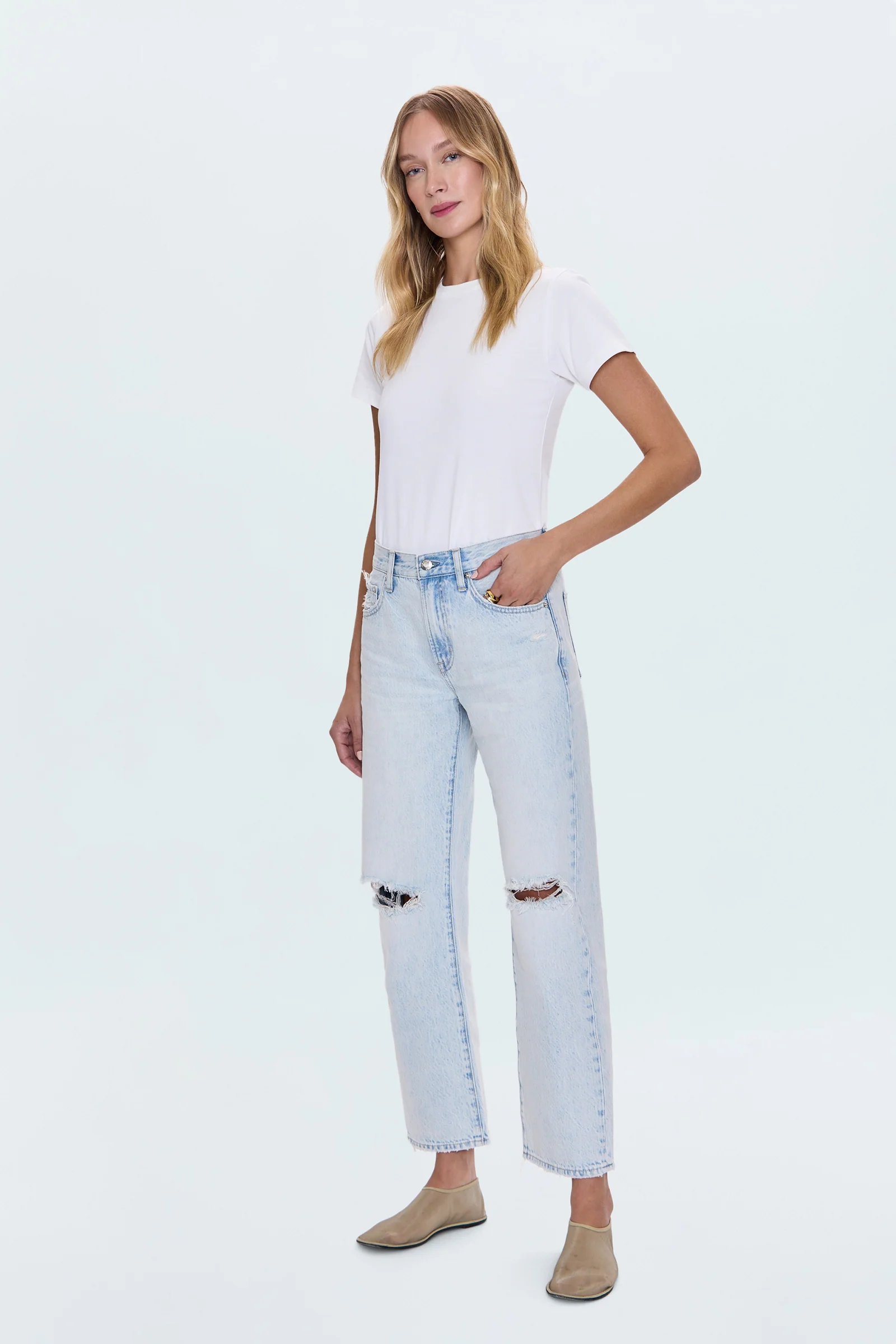PETITE Lexi Mid Rise Bowed Straight Jean - Solstice Distressed - Image 5