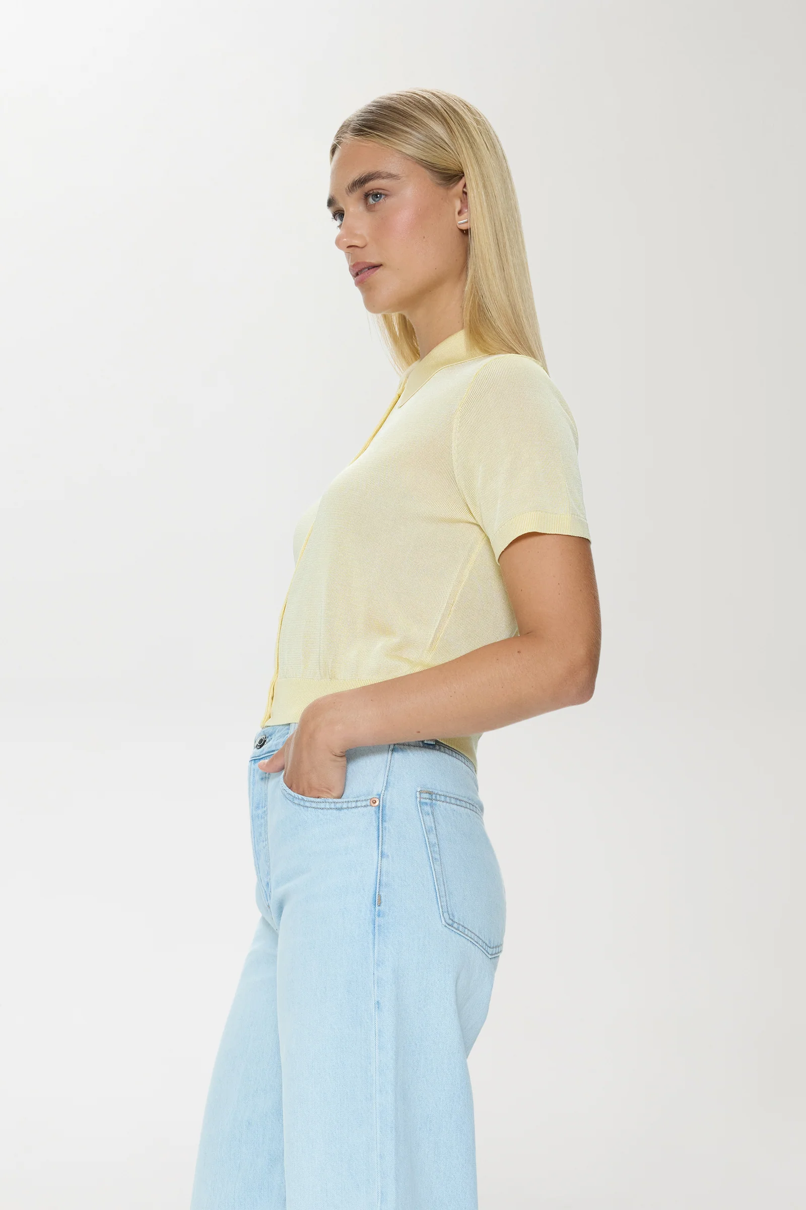 Lucca Short Sleeve Polo Sweater - Pale Yellow - Image 4