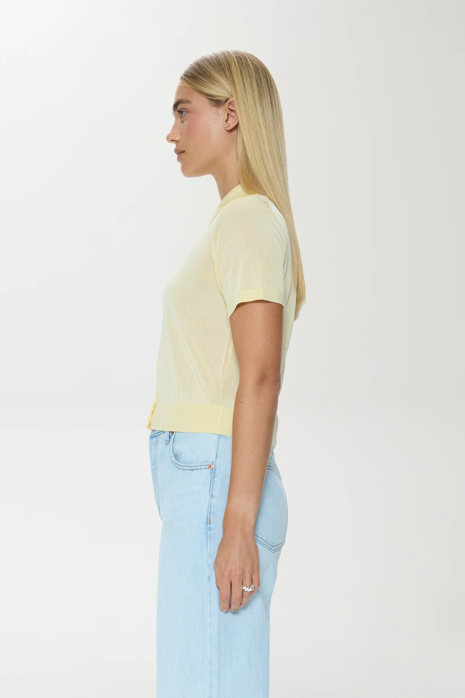 Lucca Short Sleeve Polo Sweater - Pale Yellow - Image 5