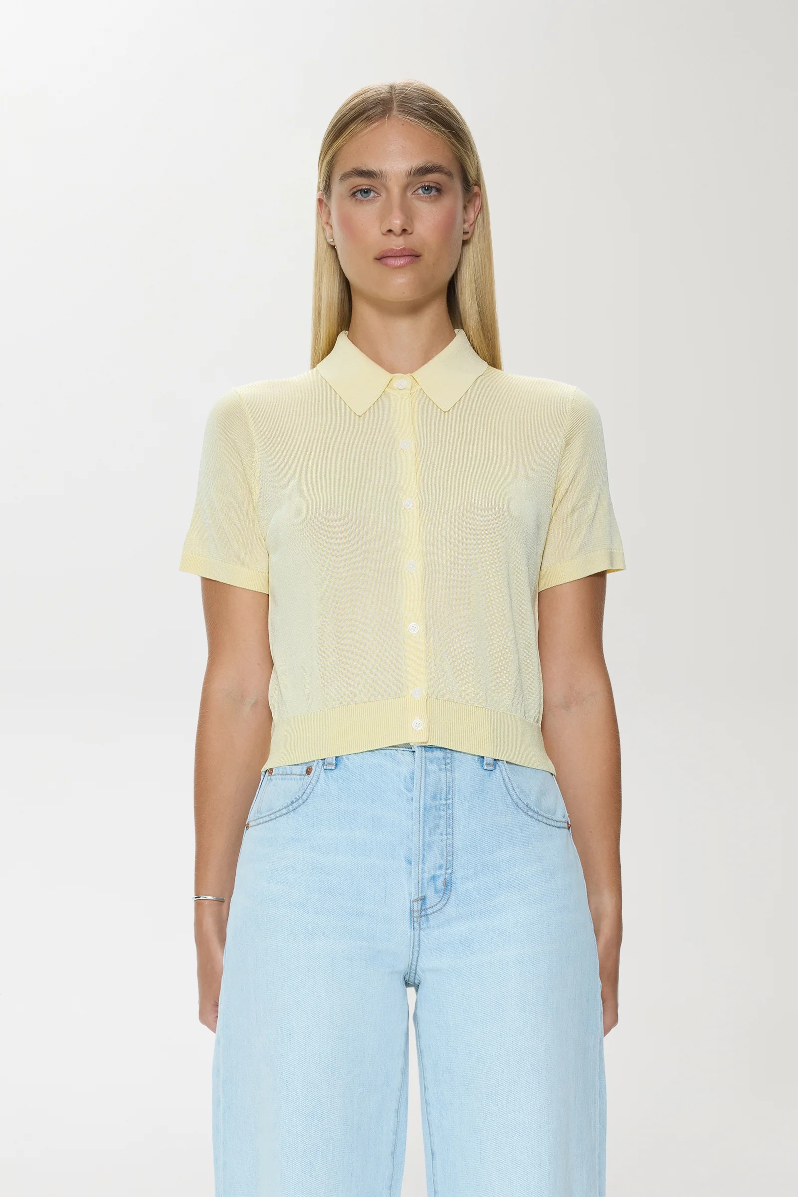 Lucca Short Sleeve Polo Sweater - Pale Yellow - Image 7