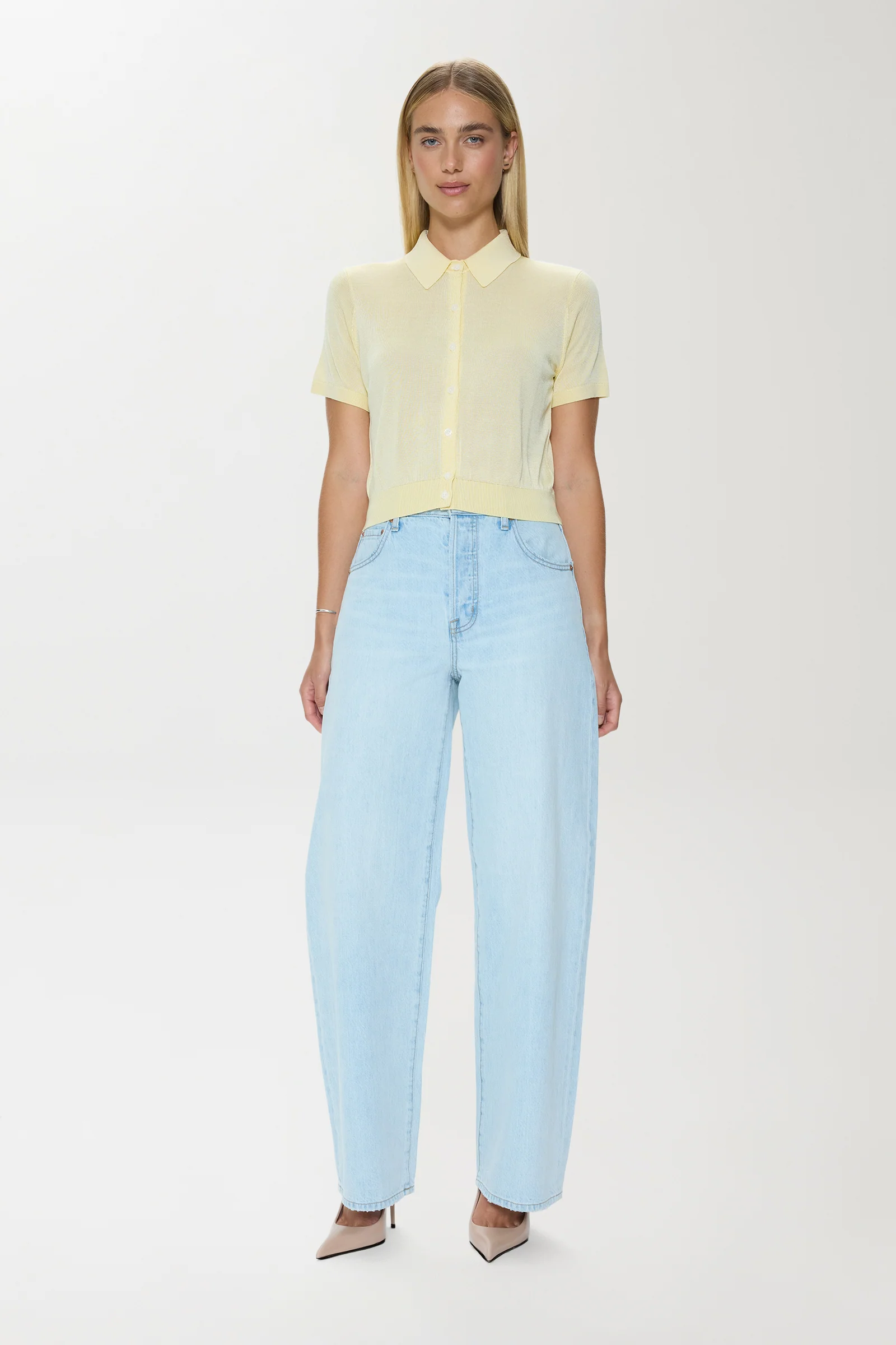 Lucca Short Sleeve Polo Sweater - Pale Yellow - Image 8