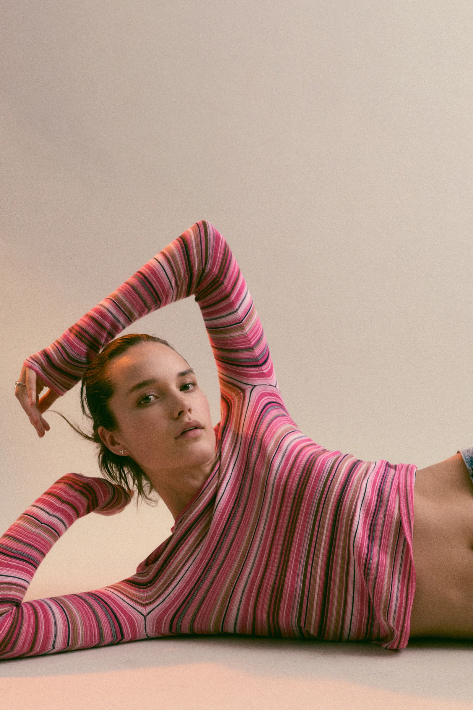 Madison Long Sleeve Crew Neck Sweater - Pink Brown Multi Stripe - Image 3