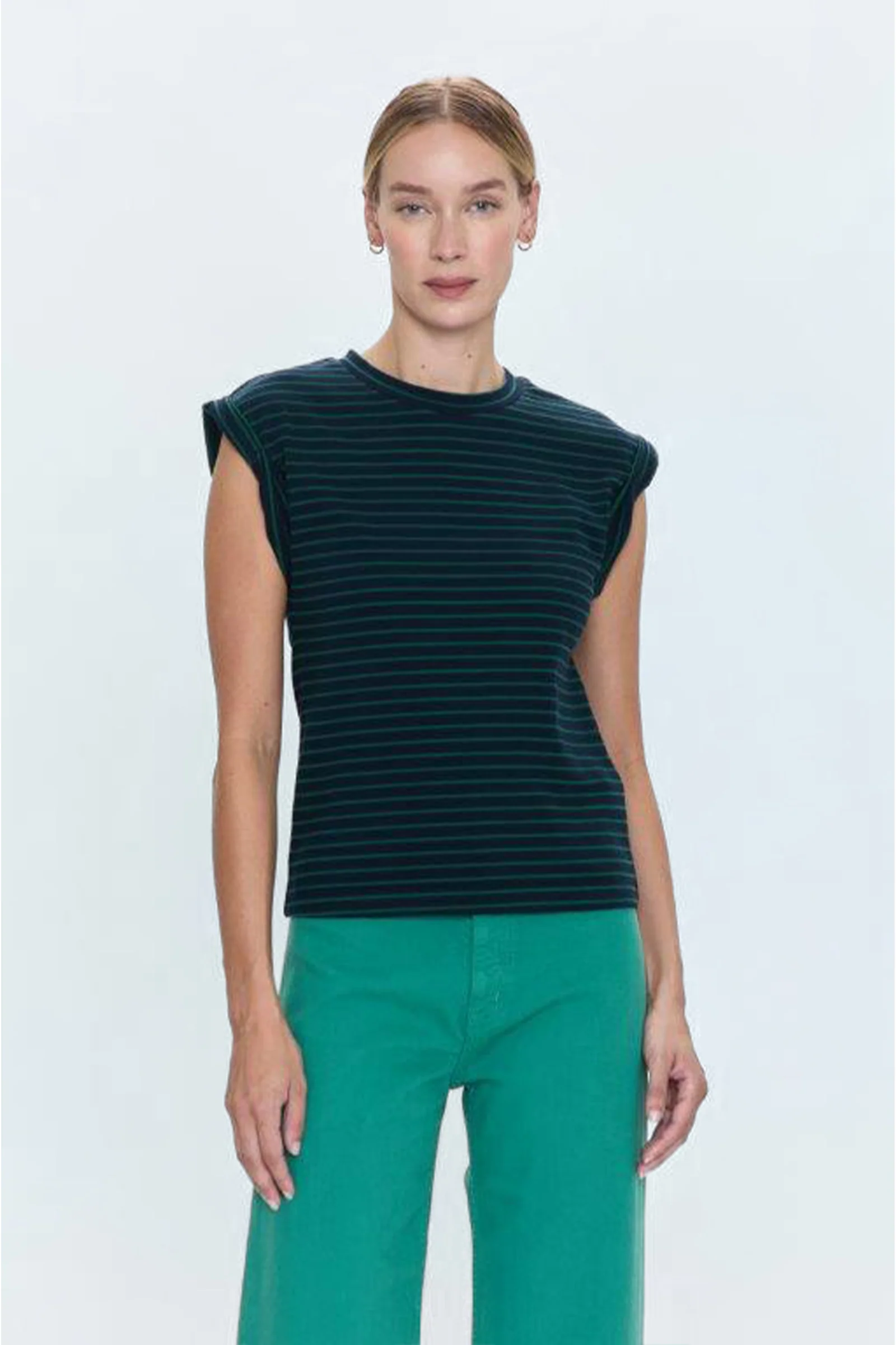 Olivia Twisted Sleeve Marina - Navy Green Stripe - Image 3